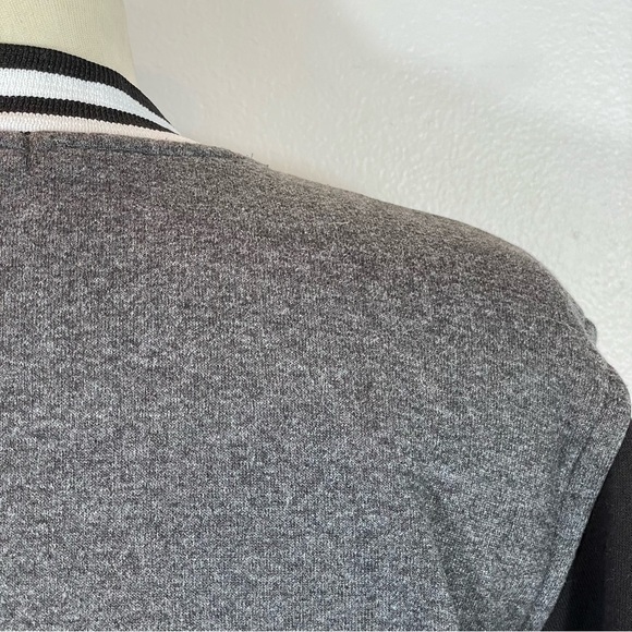 NoS Paris France Embroidered Black Gray Fleece Knit Zip Bomber Jacket Sz M - Picture 7 of 10